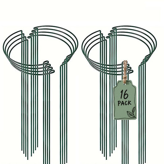 Plant Support Stake 24 inches, semi-Circular Metal Garden Stake Plant Support for Peony cage and Support, Green Plant Support Ring Frame for Outdoor and Indoor Plants (12, Dark Green)