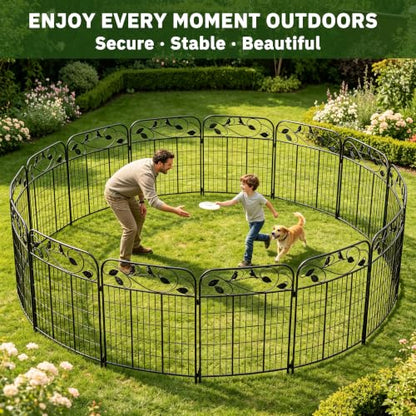 Decorative Garden Fence, 32in H x 12ft L Metal Animal Barrier Fence, Rustproof Dog Fence Outdoor, 10 Panels Sturdy No Dig Garden Border Fence for Flower Beds, Landscaping and Yard - size: 10 Panels-32in(H)x22.5ft(L)-Flat