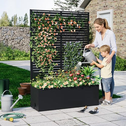 Garvee 71"x47"x16" Metal Planter Box with Trellis for Climbing Plants Vines - color: Lourvered, size: no Wheel