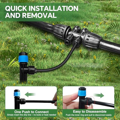 230FT Drip Irrigation System for Garden with 38pcs Adjustable Copper Nozzles & Emitters, Automatic Garden Watering System with 1/2" & 1/4" Tubing for Raised Bed, Yard, Greenhouse, Potted Plants, Lawn - size: 33FT 1/2'' Main Tube + 197FT 1/4'' Drip Tube