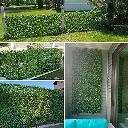 DOEWORKS Expandable Faux Ivy Trellis Fence, Patio Privacy Screen, 1 Pack - color: Purple Flowers, size: 16 x 45 in, 1 Panel