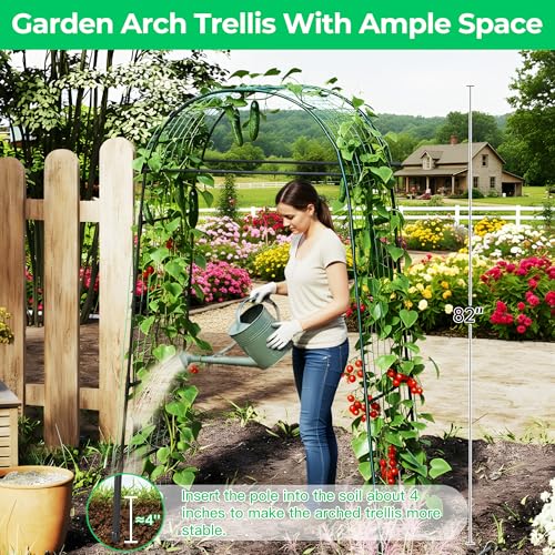 Garden Arch Trellis for Climbing Plants, 82 Inch Tall Grape Trellies for Outdoor,Flower Vegetable Tomato Cucumber Trellis with Clamp Netting, Metal Vine Plants Support for Wedding Garden Decoration - size: 40''L x 32''W x 82''H