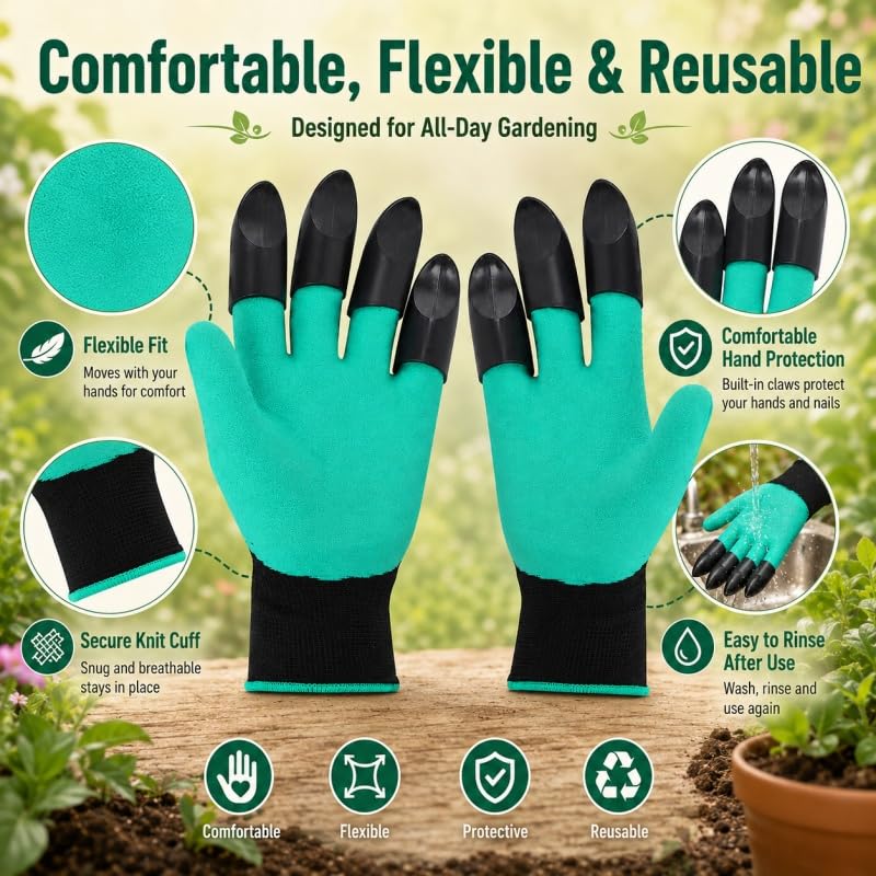 1Pair Gardening Gloves with Claws, Latex Anti Prick Protection, for Digging Soil, Planting Vegetables and Flowers, Forestry