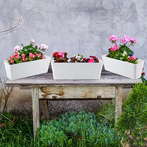 Skelang 3 Pcs Rectangular Plant Pot, 12" Flower Planter Box, Windowsill Container for Succulent, Herb, Vegetable (White) - color: White, size: 12 inches