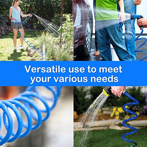 25FT Blue EVA Coil Garden Hose with Metal Fittings - color: Blue, size: 25 feet