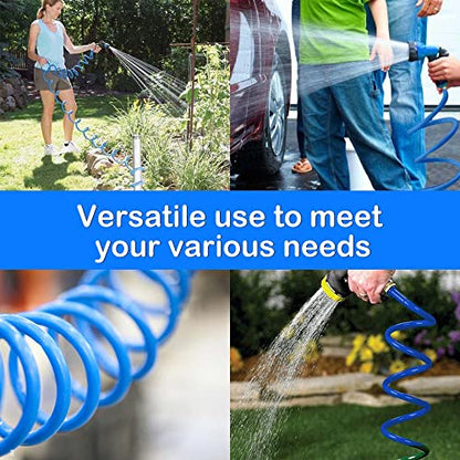 25FT Blue EVA Coil Garden Hose with Metal Fittings - color: Blue, size: 25 feet