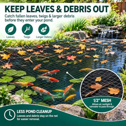 10x10ft Koi Pond Netting for Leaves, 1/2 in Mesh Netting Pond Cover Kit - size: 10FT*10FT