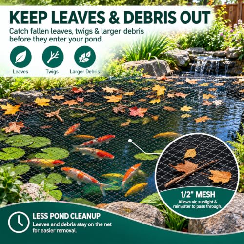 14x14ft Koi Pond Netting for Leaves, 1/2 in Mesh Netting Pond Cover Kit - size: 14FT*14FT