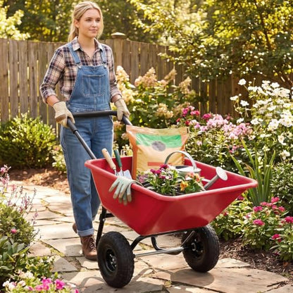 Goplus 2 Wheel Wheelbarrow, 330 LBS Utility Garden Cart (Red) - color: Red