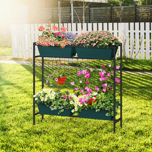 OYEAL Raised Garden Bed with Legs & & Trellis 32" Tall Vertical Herb Garden Planter Indoor Outdoor Elevated Flower Beds for Gardening, Vegetables, Herbs, Patio, Balcony, Backyard, Green - color: Green