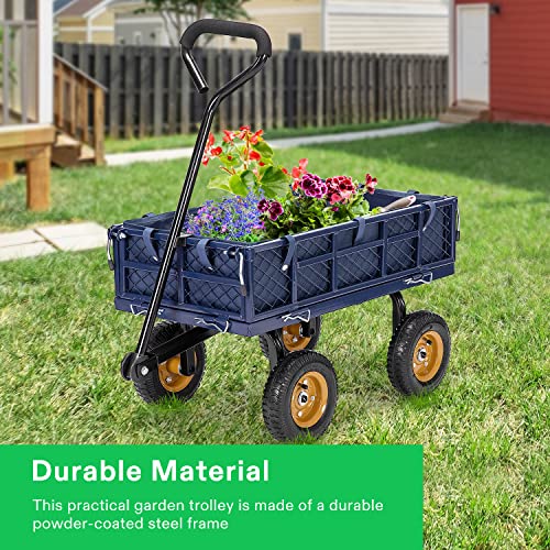 VIVOSUN Heavy-Duty Steel Garden Cart, 400-Pound Capacity, Steel Utility Garden Wagon with Removable Sides, 8" Pneumatic Tires, Liner, Cargo Net, Blue - style: Steel Garden Style