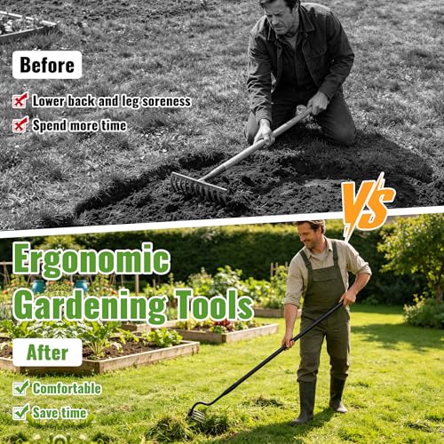 Weeding Rake for Gardening, 70 Inch Weed Puller Tool with Long Handle for Weeding Loosening Soil Cultivating Heavy Duty Metal 4 Tines Weeder for Backyard, Lawn, Garden Beds - size: 4 tines