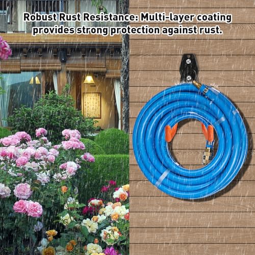 KURUI Heavy Duty Wall Hook for Tool/Water Hose, Garden Hose Holder Wall Mount for Indoors Outside, 2 Pack Garage Storage Hanger for Hanging Shovel/Ladder/Extension Cord, Metal Utility Hook Organizer - size: 5.1 Inch