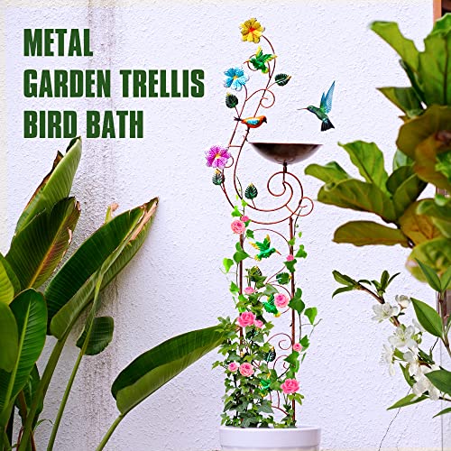 YYWMWM Metal Bird Bath with Trellis for Outside, 57” Height Birdbaths & Supports, Small Garden Decorative Trellises for Climbing Flowers Outdoor (Hummingbird) - style: Bird