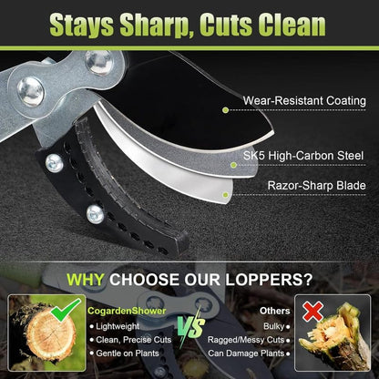 Heavy-Duty Extendable Anvil Lopper, 28"-41" Telescopic Tree Trimmer with Double Ratcheting Mechanism for 2" Branches - color: Green