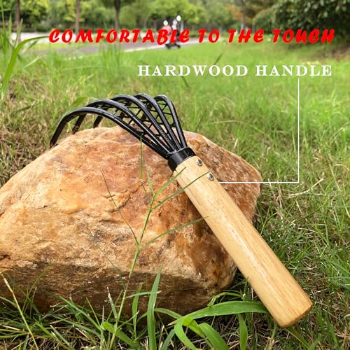 Garden Rake 5-Claw Landscape Dethatcher Thatching Beach Combing Rake for Digging Clam Shell Defoliation Hoe Garden Tool for Loosen The Soil (Brown) - color: Brown