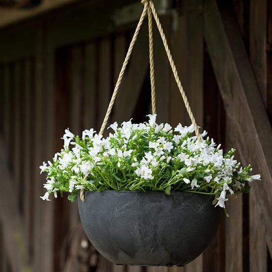 Root & Vessel Self Watering Hanging Planter for Indoor or Outdoor Plants, Unique Marbled Hanging Basket Made of Eco-Friendly Blend of Stone & Plastic, Black, 12" - color: Black, size: 12"