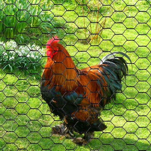 PVC Hexagonal Poultry Netting Chicken Wire 18" x25' x 1" Mesh 20GA Black - size: 18"x25'-1" 20GA