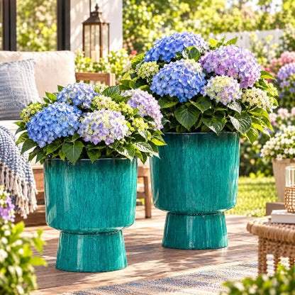 Autodaya 16.8" Faux Ceramic Planters for Outdoor Indoor Plants, Flower pots - color: 16.8"-teal Glazed & Black Rim
