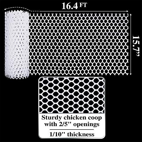 MaPorch Plastic Chicken Wire Mesh Fence with Scissors - White Mesh, 15.7" x 16.4 ft - Quick-Install Chicken Wire Fencing - Durable Garden Netting Plant Protectors from Animals - Pet & Poultry Netting
