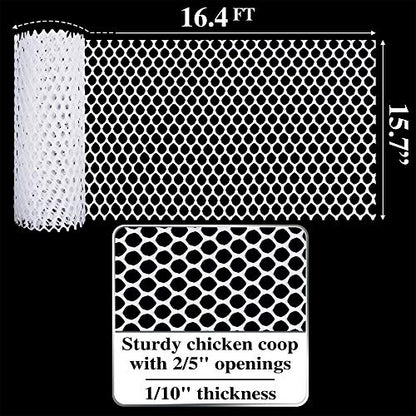 MaPorch Plastic Chicken Wire Mesh Fence with Scissors - White Mesh, 15.7" x 16.4 ft - Quick-Install Chicken Wire Fencing - Durable Garden Netting Plant Protectors from Animals - Pet & Poultry Netting
