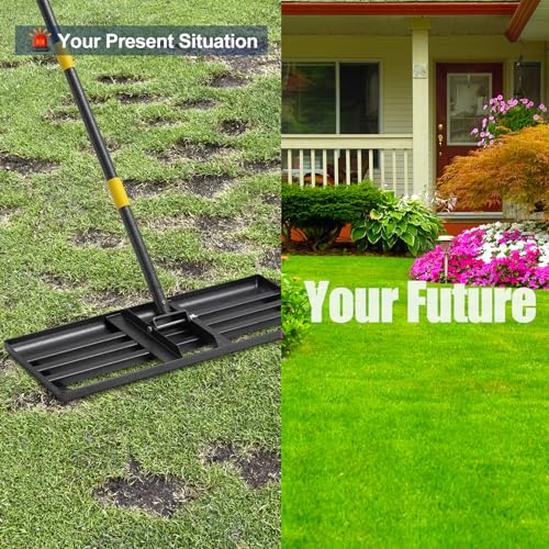 Professional Lawn Leveling Rake 30x10in - Heavy Duty Leveling Tool with 80" Adjustable Stainless Steel Handle | Golf Field Sand Spreader, Football Pitch Grass Leveler | Rustproof Turf Grading Rake - size: 30x10", 80"
