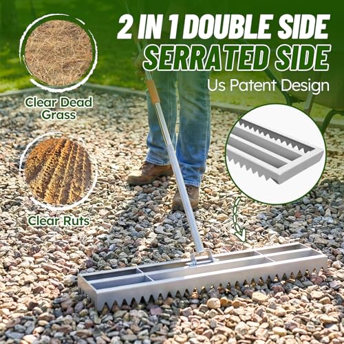 2-in-1 Lawn Leveling Rake, 20 Marking Flags for Low Spot,30"×10" Heavy Duty