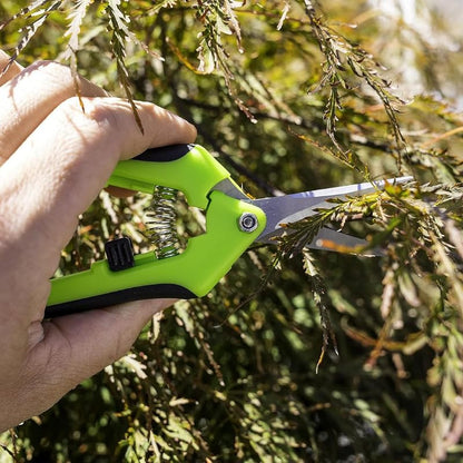 1PC Pruning Shears, Titanium Coated Garden Trimming Scissors with Coil Spring, Precision Gardening Hand Pruning Snips for Bonsai, Flowers, Plants Cutting (green,straight blade) - color: Green