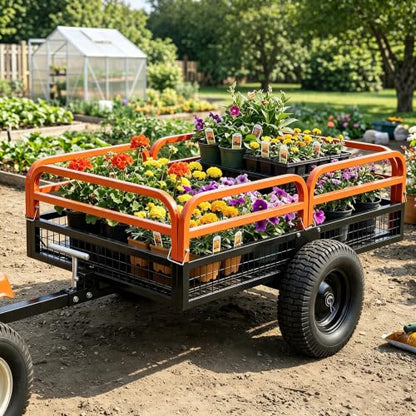 1500-Lb Capacity Heavy-Duty Steel Dump Cart with Removable Rear Panel - color: Orange