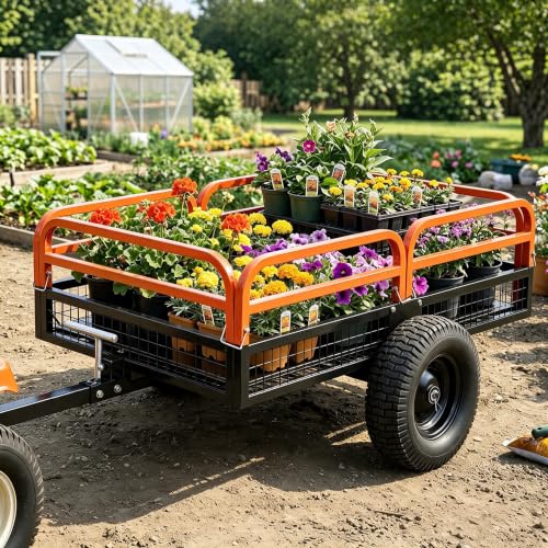 1500-Lb Capacity Heavy-Duty Steel Dump Cart with Removable Rear Panel - color: Orange