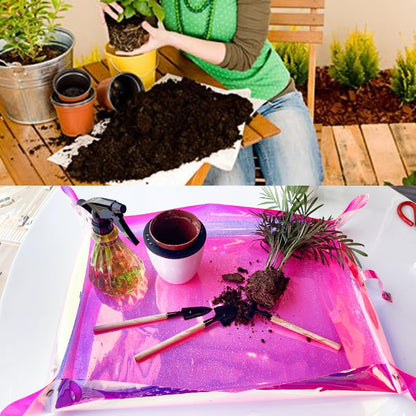 Kasepie Pink PVC Plant Repotting Mat, 19x27 Inch, Foldable Dirt Control Tray for Indoor Transplanting, Gardening Gift for Women and Men (Pink+Butterfly) - color: Pink+butterfly