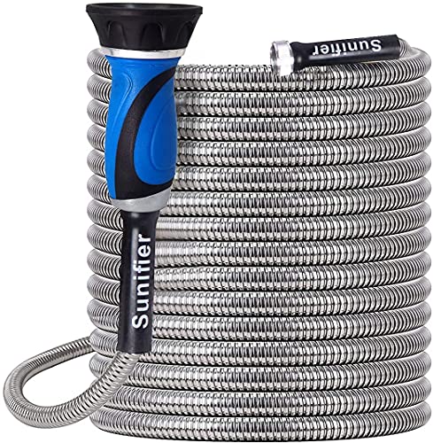 Metal Garden Hose 15 Ft 30 Ft With Hose Nozzle, Flexible Stainless Steel Water Hose 25 Ft 50 Ft Heavy Duty No Kink Hose 75 Ft 100 Ft (15FT) - size: 15 Feet