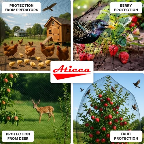 ATICCA 7.5 x 100 FT Heavy Duty Bird Netting for Garden, 10 Stakes, Black - size: 7.5x100 Bird Netting