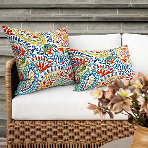 Outdoor 16x16 Inch Throw Pillow Covers Set of 2, All Weather Square Pillow Cases, Covers ONLY, Patio Cushion Pillow of Home Furniture Use, Paisley Multi - color: Paisley Multi, size: 16" x 16" (Pack of 2)
