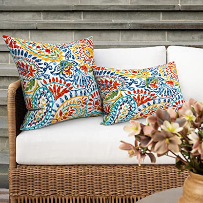 Outdoor 16x16 Inch Throw Pillow Covers Set of 2, All Weather Square Pillow Cases, Covers ONLY, Patio Cushion Pillow of Home Furniture Use, Paisley Multi - color: Paisley Multi, size: 16" x 16" (Pack of 2)