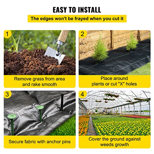 Happybuy Weed Barrier Landscape Fabric, 6 x 250 ft, 4.1 Oz Premium Woven Ground Cover, Heavy Duty PP Material & Easy Setup, Weed Control for Outdoor Garden, Lawn, Driveway, Black - size: 6FTx250FT-4.1OZ