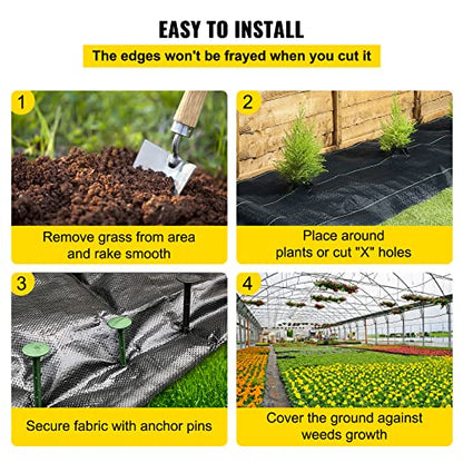 Happybuy Weed Barrier Landscape Fabric, 6 x 250 ft, 4.1 Oz Premium Woven Ground Cover, Heavy Duty PP Material & Easy Setup, Weed Control for Outdoor Garden, Lawn, Driveway, Black - size: 6FTx250FT-4.1OZ