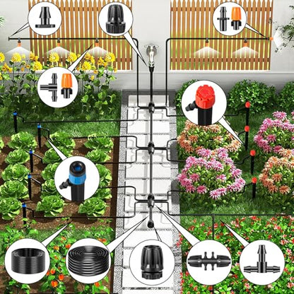 260FT Drip Irrigation System Kit, Automatic Drip Irrigation Kit with 1/2 inch Hose 1/4 inch Distribution Tubing and Accessories for Greenhouse, Yard, Lawn - size: 260 FT (40FT Main tube + 220FT Distribution tube)