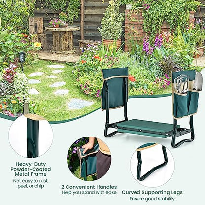 Goplus Garden Kneeler and Seat, Foldable Garden Bench for Kneeling & Sitting, Widened 8" EVA Soft Foam Pad, Heavy-Duty Garden Stool w/ 2 Large Tool Pouches, Gardening Gift for Women Men Seniors - color: Green, style: With 2 Bags