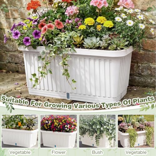 3 Pcs Large Rectangular Planter Boxes Outdoor, White, 20 Inches - color: White, size: 20 Inches