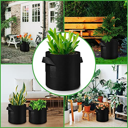 75 Pack 5 Gallon Plant Grow Bags Bulk, Thickened Nonwoven Fabric Pots with Handles, Black Vegetable Planter Bags Containers, Cloth Planters for Garden Vegetable/Flower/Plant/Fruits Outdoor - size: 5 Gallon