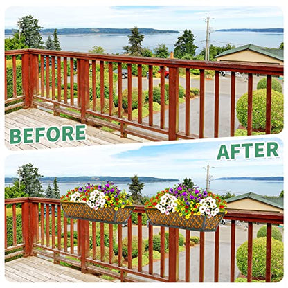 Potchen 6 Pack 24 Inch Railing Window Boxes Planters with Coconut Liner Boxes Metal Black Hanging Flower Planter Window Basket for Indoor Outdoor Lawn