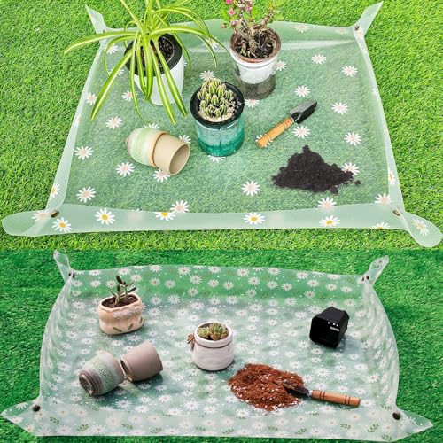 Azureblue 2 Pack Repotting Mat for Indoor Plants Waterproof Clear Potting Mat Foldable Plant Potting Repotting Tray Portable Gardening Tray for Indoor Potting Soil, House Plants Orchid,Succulents M