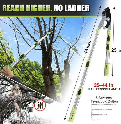 Heavy-Duty Extendable Anvil Lopper, 28"-41" Telescopic Tree Trimmer with Double Ratcheting Mechanism for 2" Branches - color: Green