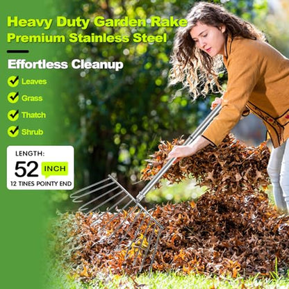 Turf Dead Grass Leaf Rakes Long Handle for Lawns, Garden, Leaves
