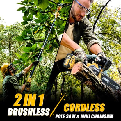 IMOUMLIVE 10" Pole Saw & Mini Chainsaw 2-IN-1, Cordless Pole Chainsaw - color: Yellow 10 Inch
