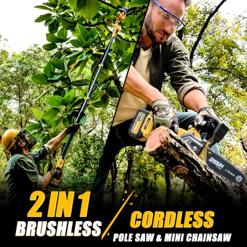 IMOUMLIVE 10" Pole Saw & Mini Chainsaw 2-IN-1, Cordless Pole Chainsaw - color: Yellow 10 Inch