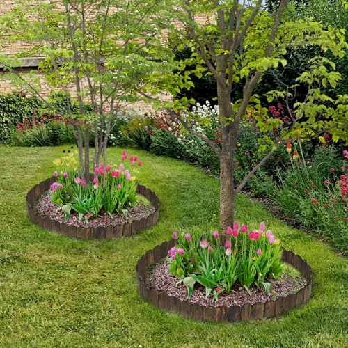 9.6ft L x 3.9in H Landscape Edging - 2 Packs Sturdy Anti-Corrosive Wood Garden Edging Border, Low-Profile Blends into Nature, for Yard Flower Bed Path Decorative Tree Fence