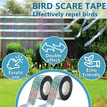Bird Scare Tapes 500FT*2 Reflective Flash Tape for Birds, Bird Scare Device Double Side Ribbon Scare Birds Away for House, Garden, Yard, Orchard, Patio - size: 500ft*2-Flat-Packaging