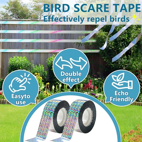 Bird Scare Tapes 262FT*1 Reflective Flash Tape for Birds, Bird Scare Device Double Side Ribbon Scare Birds Away for House, Garden, Yard, Orchard, Patio, Outdoor - size: 262ft*1-Roll-Packaging